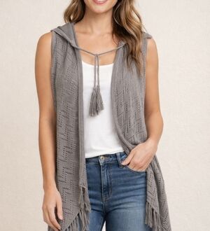 DECREE Charcoal Hooded Long Cardigan Vest